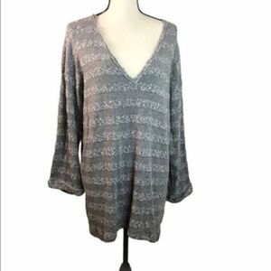 Blue Life V-Neck Grey Stripe Sweater Dress Small
